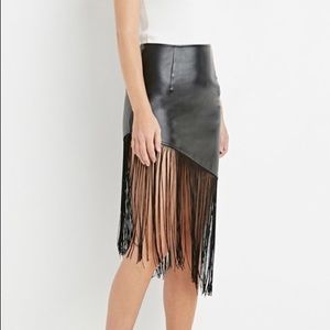 Faux Leather Fringe Skirt
